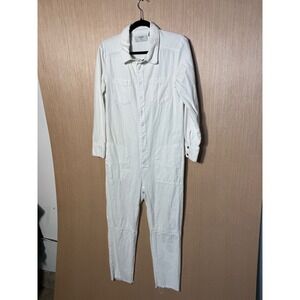 OneTeaspoon Womens White Cotton Long Sleeve Boiler Suit Jumpsuit Size XS Raw Hem